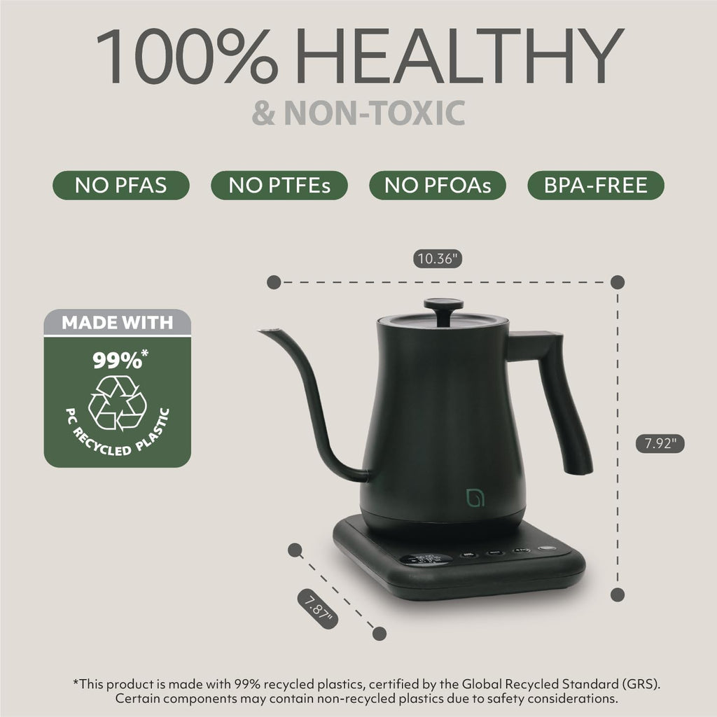 ECO SERIES Gooseneck Electric Kettle with 5 Temperature Presets and Keep Warm Feature, 0.8L Pour Over Kettle for