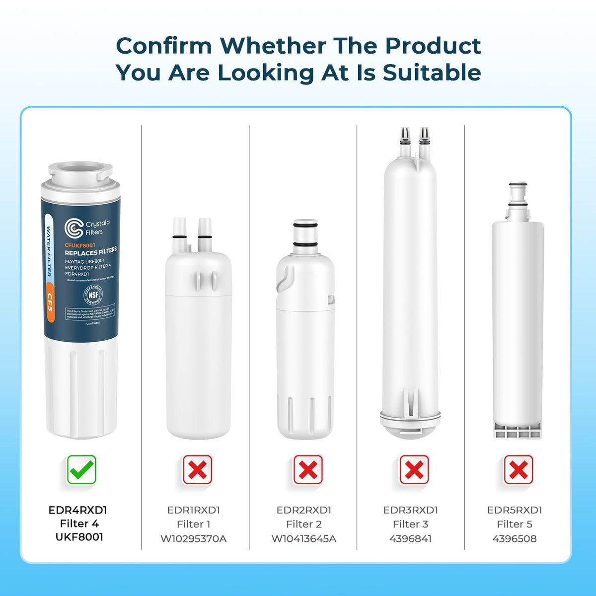 UKF8001 Water Filter for Whirlpool 4396395, 4 Pack