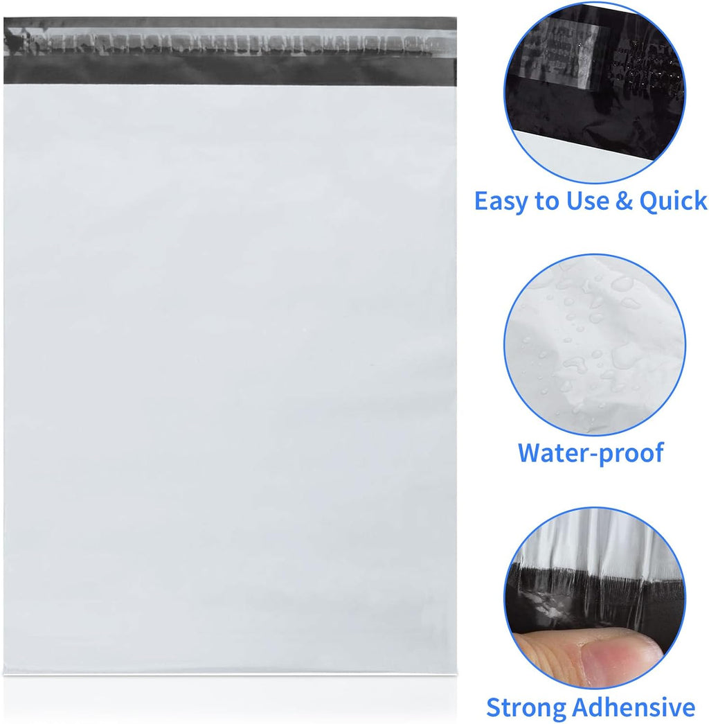 200 Pcs 11x14 Poly Mailers Envelopes Shipping Bags for Clothing or Soft Items, Waterproof Tear-proof White Self Seal