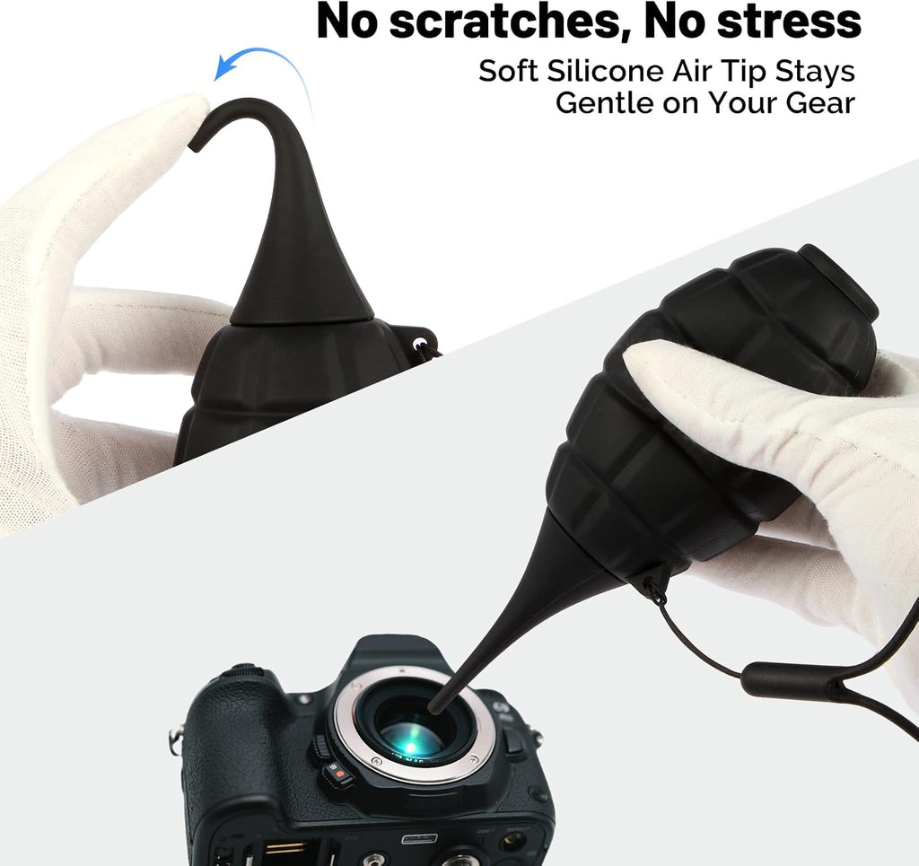 Camera Cleaning Kit - 2X Soft Tipped Upgraded Camera Sensor Blower - Compressed Air Camera Cleaner with Silicone