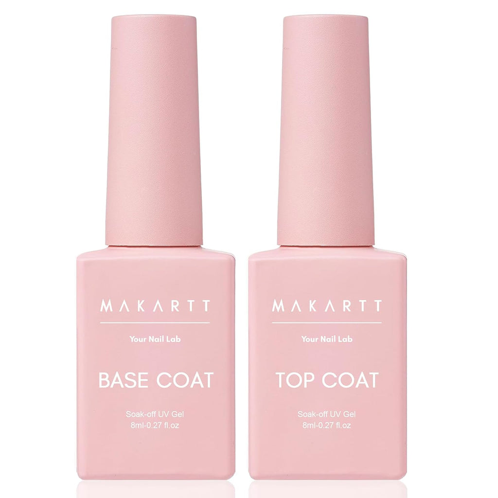 Gel Top Coat and Base Coat Set: 2 PCS No Wipe Clear Gloss Shiny | Clear, Stain Resistant, UV Top Coat Nail Polish for