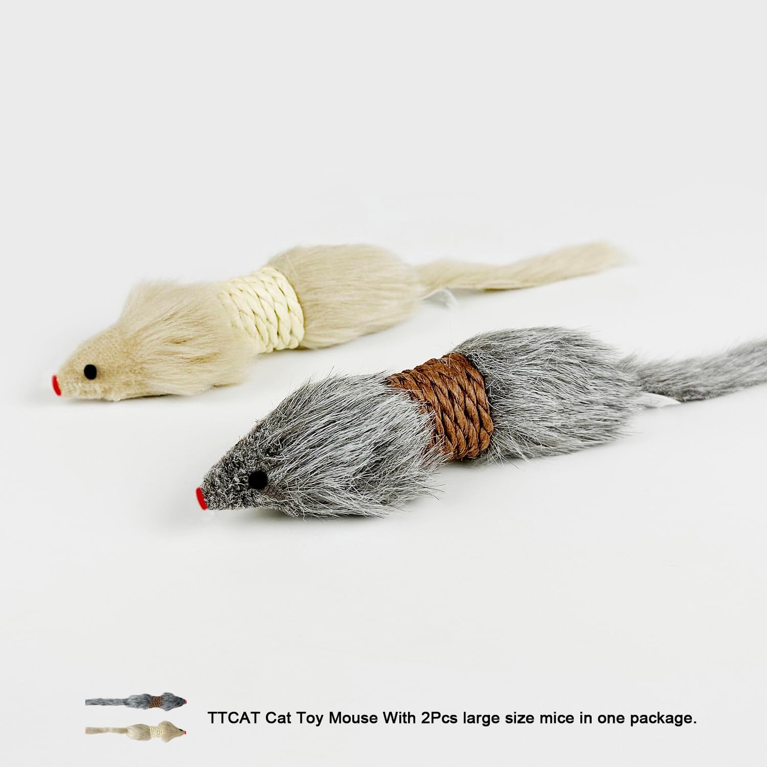 2Pcs Cat Mice Toys,Faux Fur Cat Kicker Toys Large Mice with Long Tail Without Catnip, Interactive Catch Play Mouse