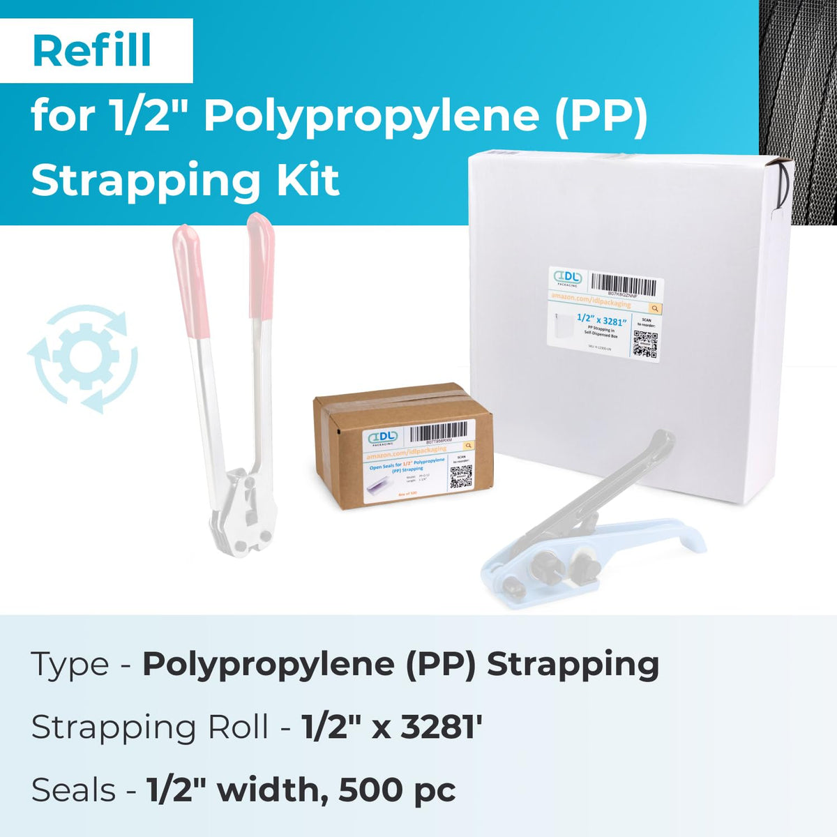 Refill for Portable 1/2" Polypropylene (PP) Strapping Kits - 1/2" x 3281' Polypropylene Strapping Coil with 300 lbs