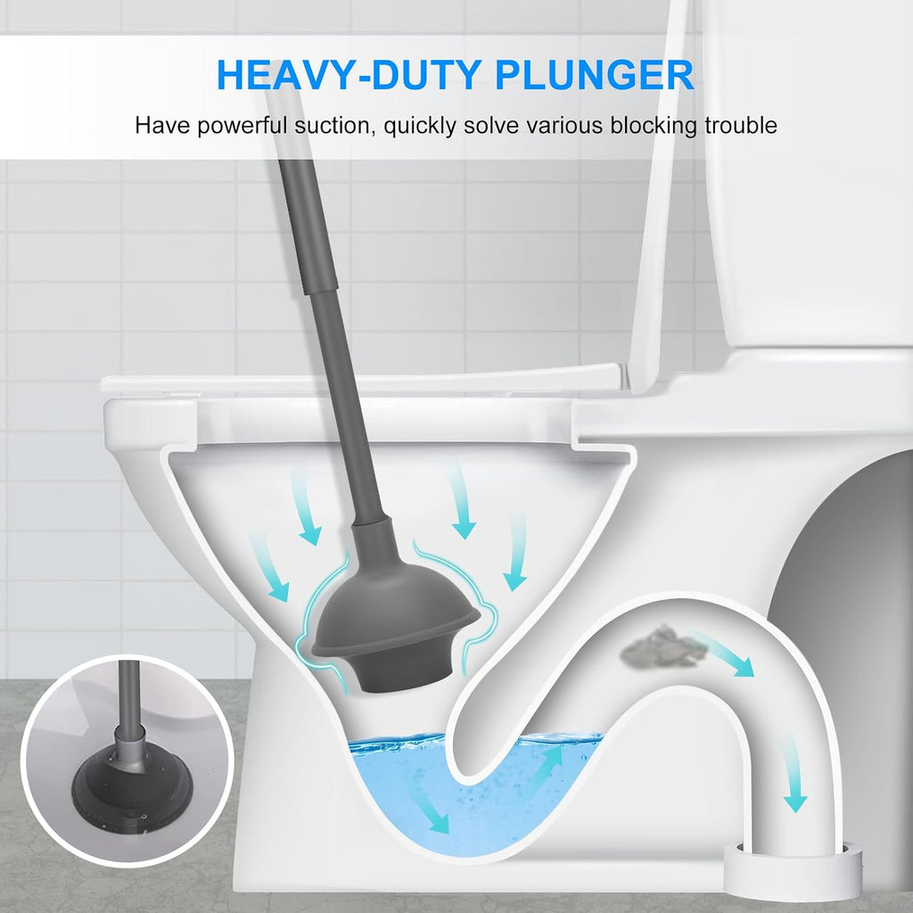 Toilet Brush and Plunger Set, Semi-Hidden Toilet Plungers, Gray | Heavy Duty Toilet Bowl Brush and Holder for