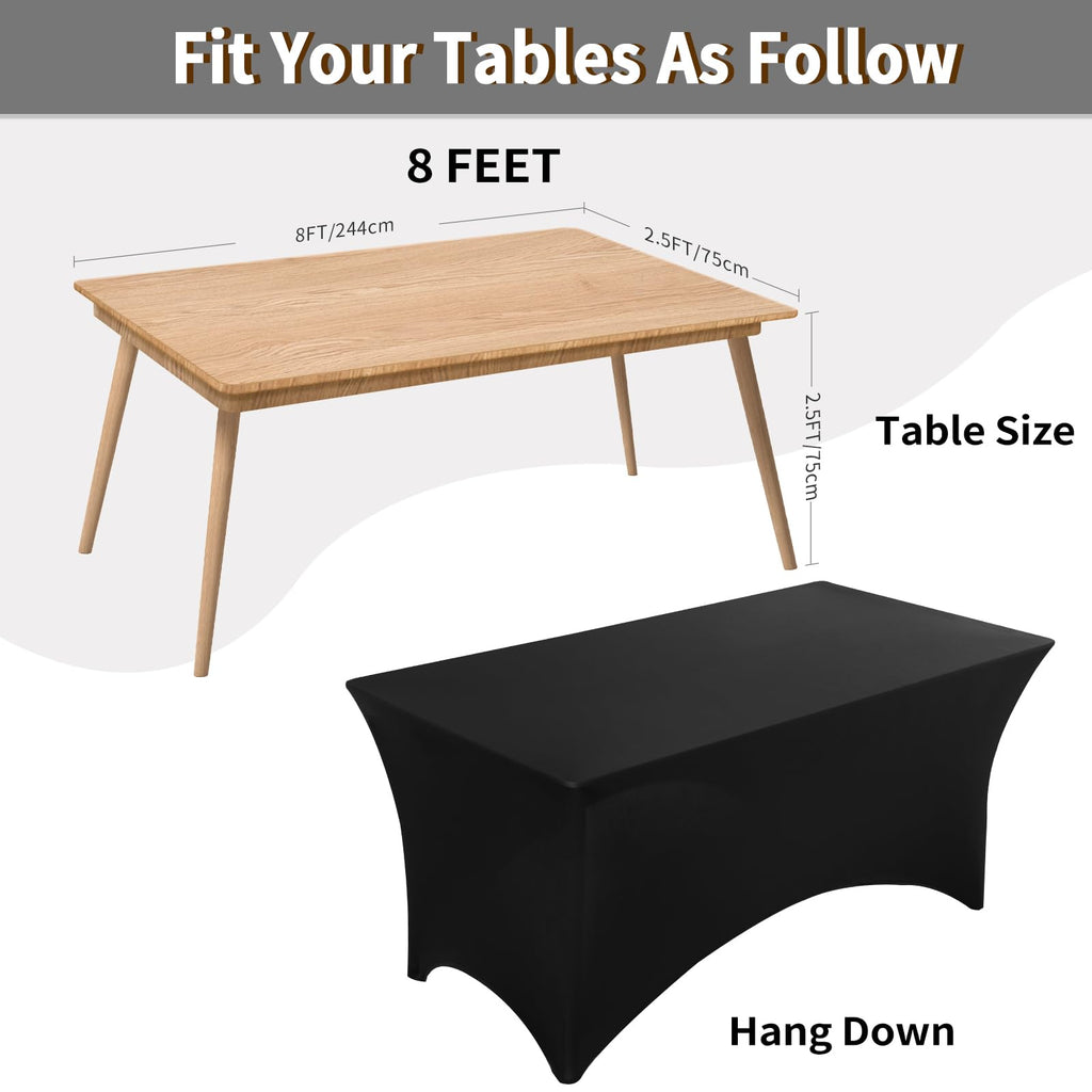 6 Pack 8FT Black Tablecloth Rectangle Spandex Fitted Table Cover