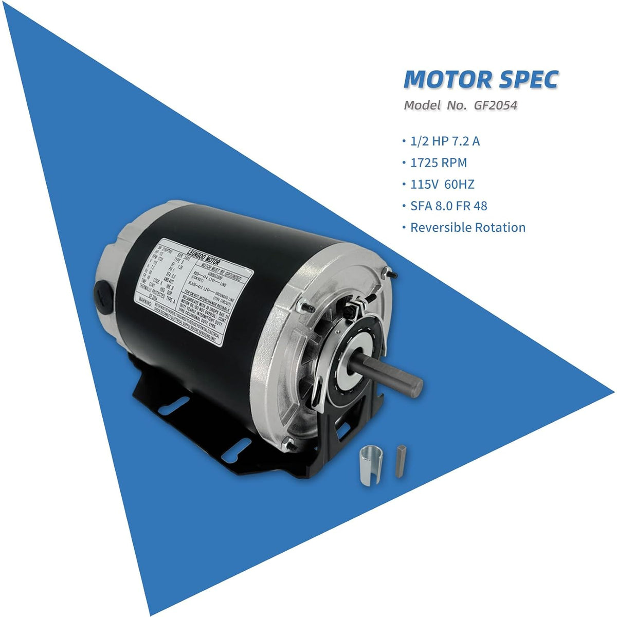 GF2054 1/2HP Electric Motor 115V 1725RPM 60Hz 48FR Belt Drive Blower Motor