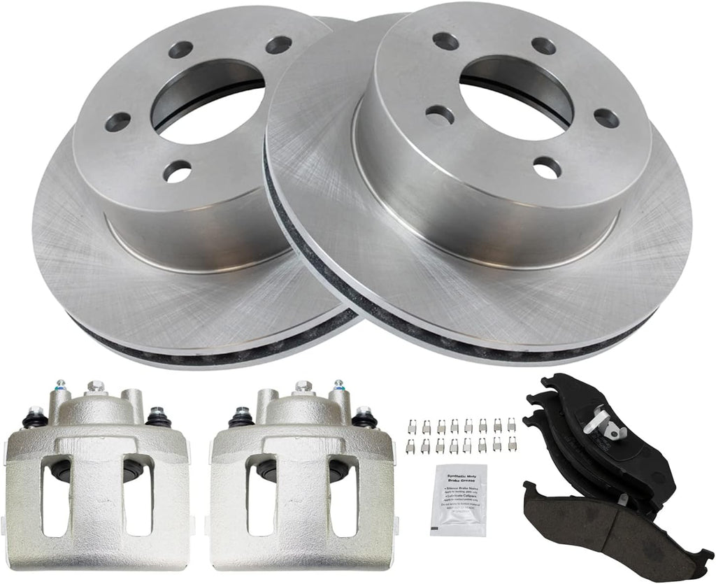 Front Brake Pad and Rotor Set Ceramic Vented Rotors Calipers Compatible with 1999-2001 Jeep Cherokee 1999-2006 Wrangler