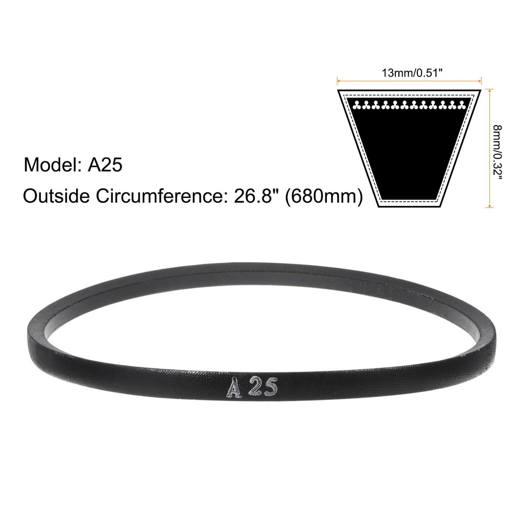 uxcell 3pcs A25 Wrapped Rubber Belt, A-Section V Belt 26.8" Outside Circumference x 0.51" Width x 0.32" Thick, Industrial Power Transmission Belt