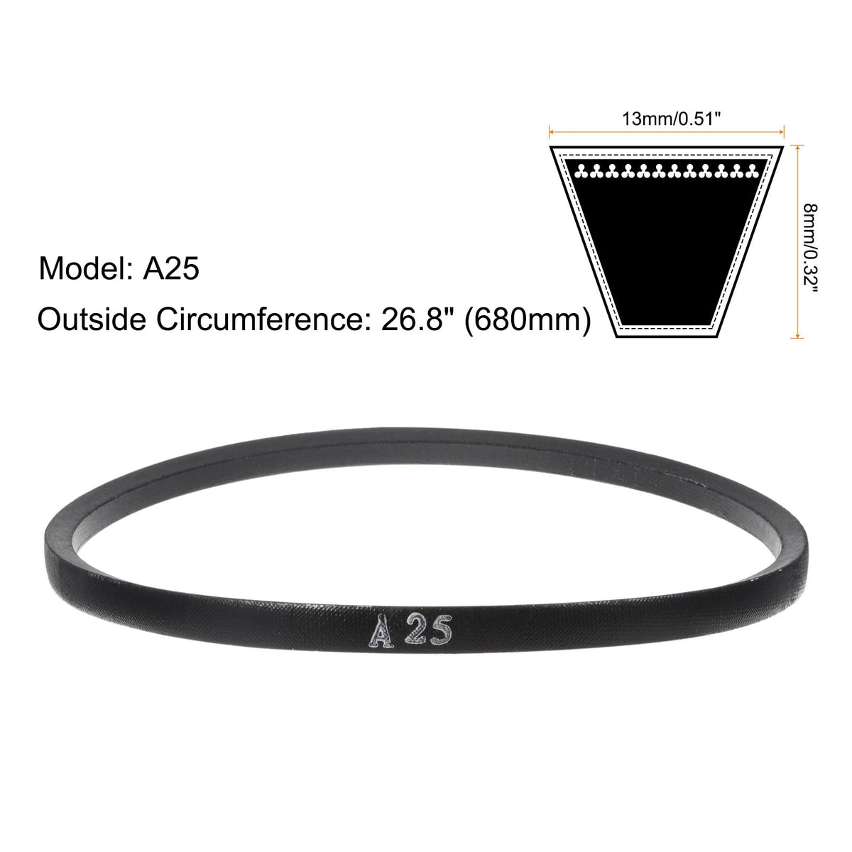 uxcell 3pcs A25 Wrapped Rubber Belt, A-Section V Belt 26.8" Outside Circumference x 0.51" Width x 0.32" Thick, Industrial Power Transmission Belt