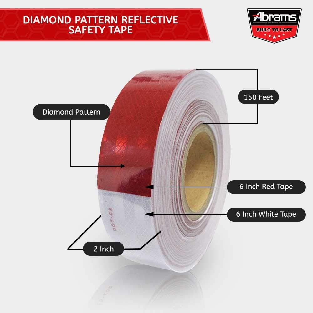 2" in x 150' ft Diamond Grade Pattern Trailer Truck Conspicuity DOT Class 2 Reflective Safety Tape - 6" Red / 6" White