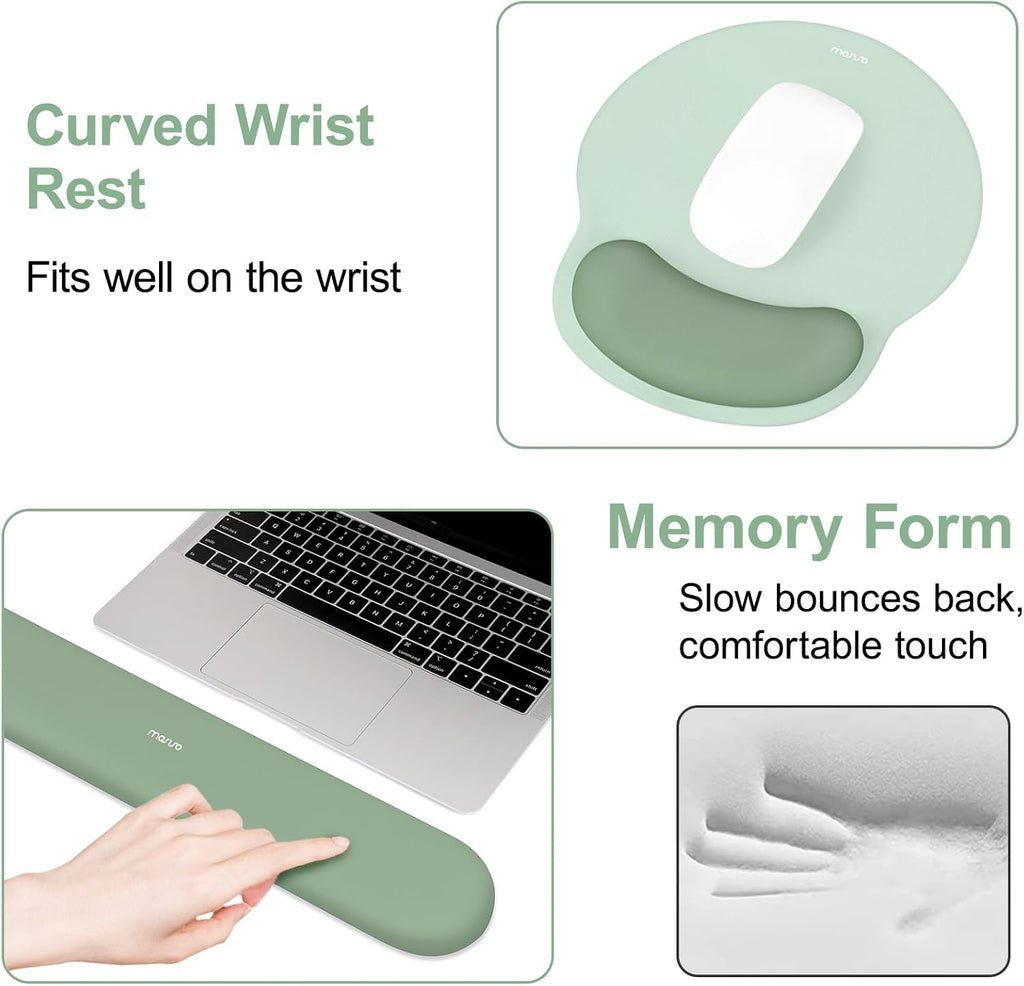 Wrist Rest Support for Mouse Pad&Keyboard Set, Antique Green | Circle Curved Ergonomic Mousepad Non-Slip Base