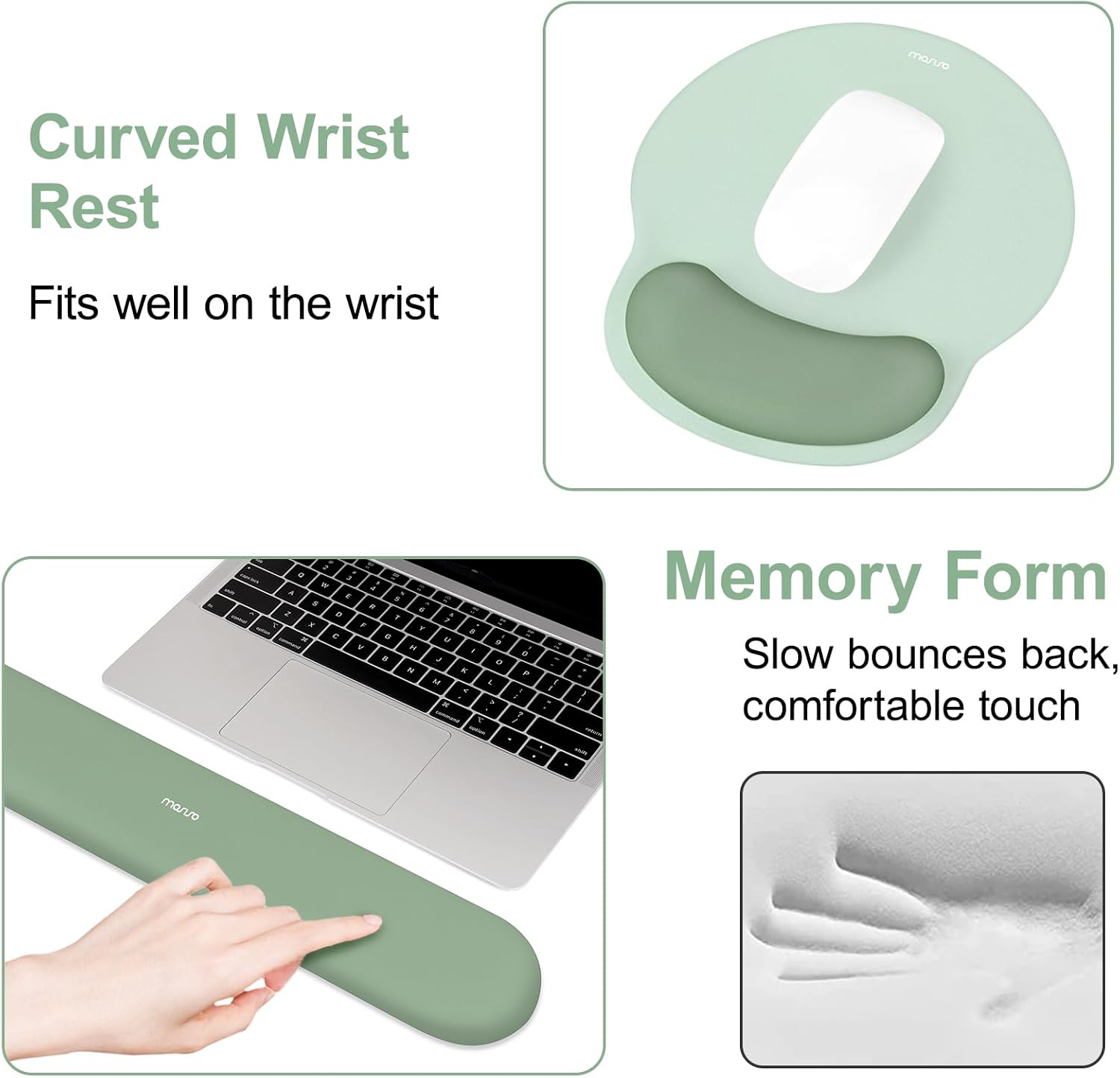 Wrist Rest Support for Mouse Pad&Keyboard Set, Antique Green | Circle Curved Ergonomic Mousepad Non-Slip Base