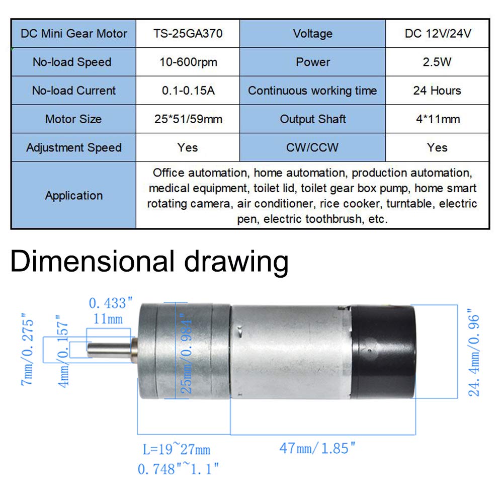 Encoder Metal Gearmotor 12V DC Low Speed 60 RPM Gear Motor with Encoder for Arduino and 3D Printers