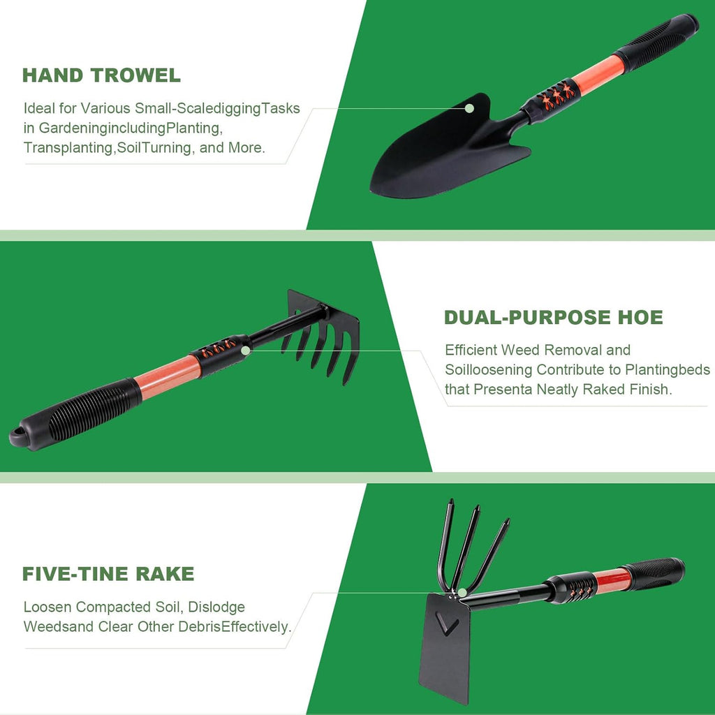Garden Tool Set, 4 Pack Gardening Tools, Stainless Steel Heavy Duty Hand Cultivator, Hoes, Shovel
