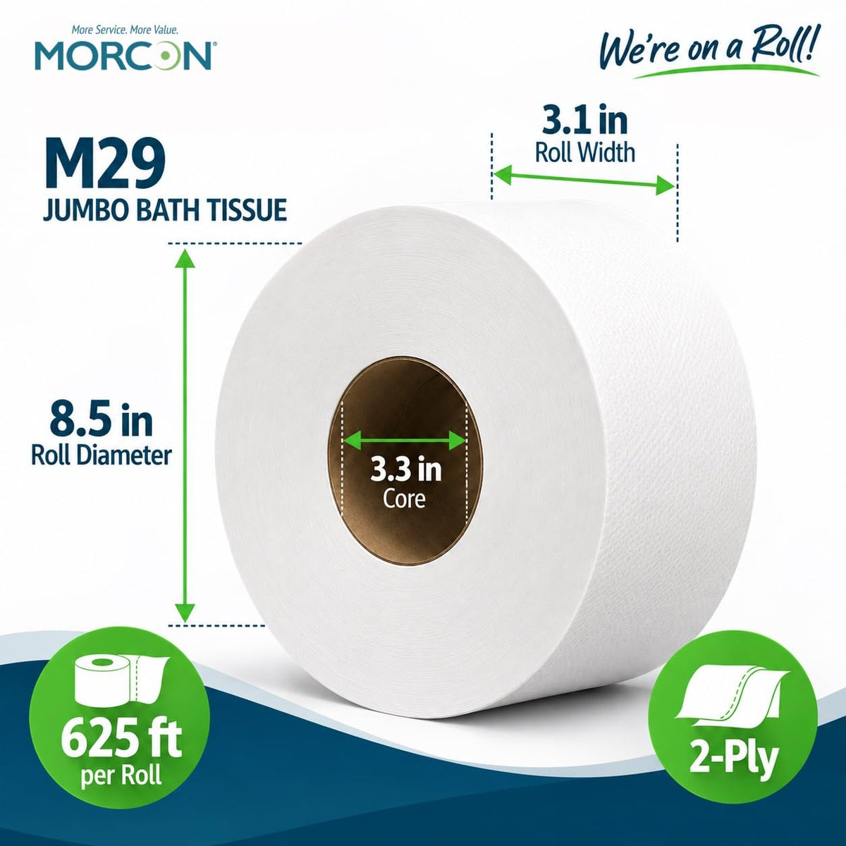 Universal Jumbo Roll Toilet Paper, White, 2-Ply, 625 Ft, 12 Rolls