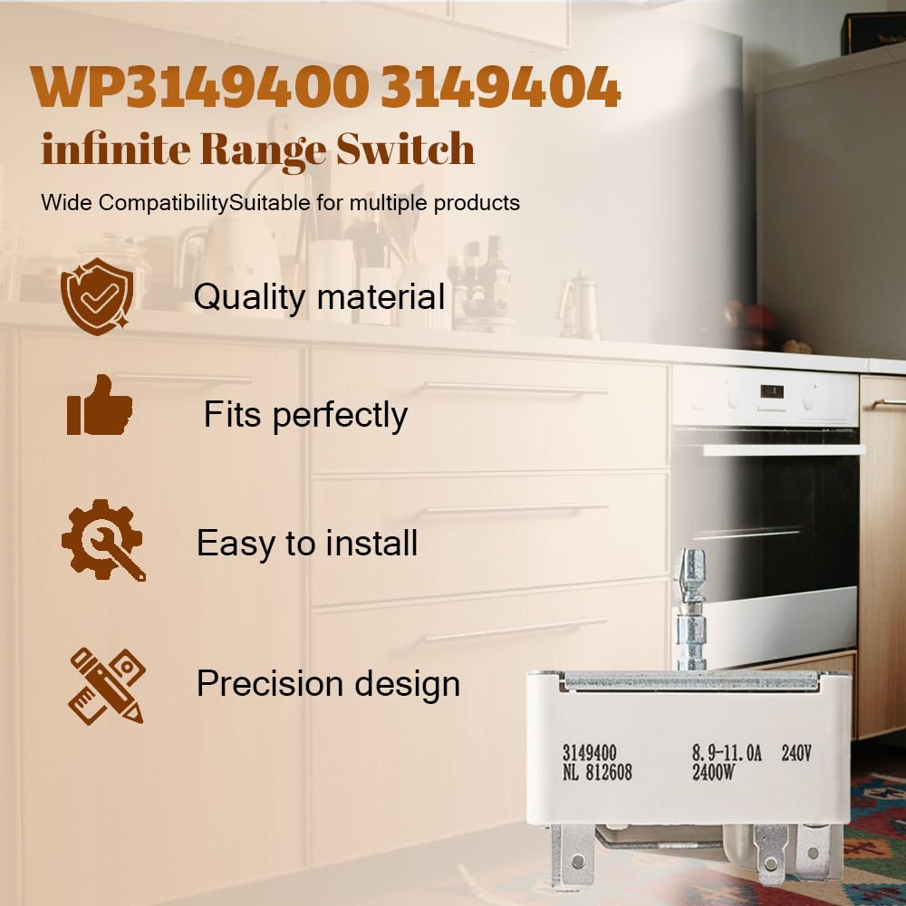 3149400 WP3149400 Range Surface Burner Infinite Switch Replacement Compatible with Whirlpool Kenmore Maytag KitchenAid Roper Amana Replaces 3148954 3148953 AP6007666 PS11740783 OEM Quality