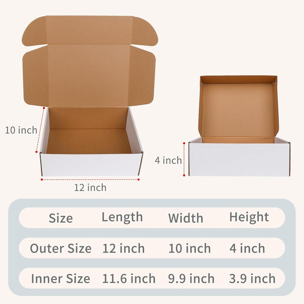 12" x 10" x 4" White Corrugated Cardboard Shipping Boxes Set of 15
