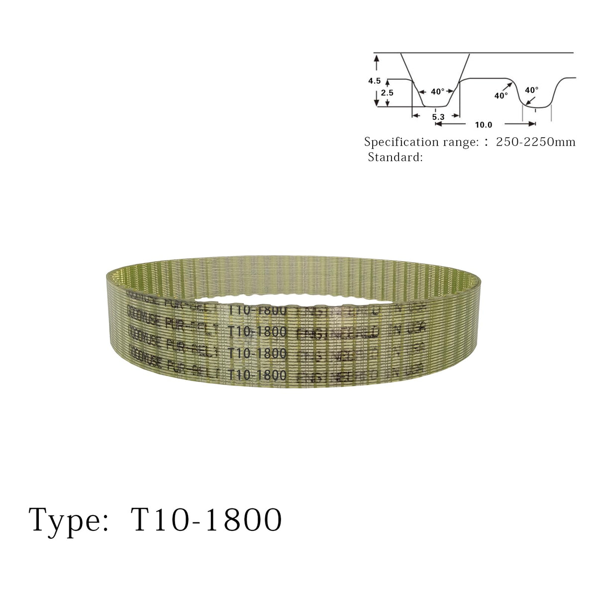 GOODYUSE T10-1800-20 PU Timing Belt, 10mm Pitch, 20mm Width, 1800mm Length, 180 Teeth, Synchronous Closed Loop Timing Belt for 3D Printers