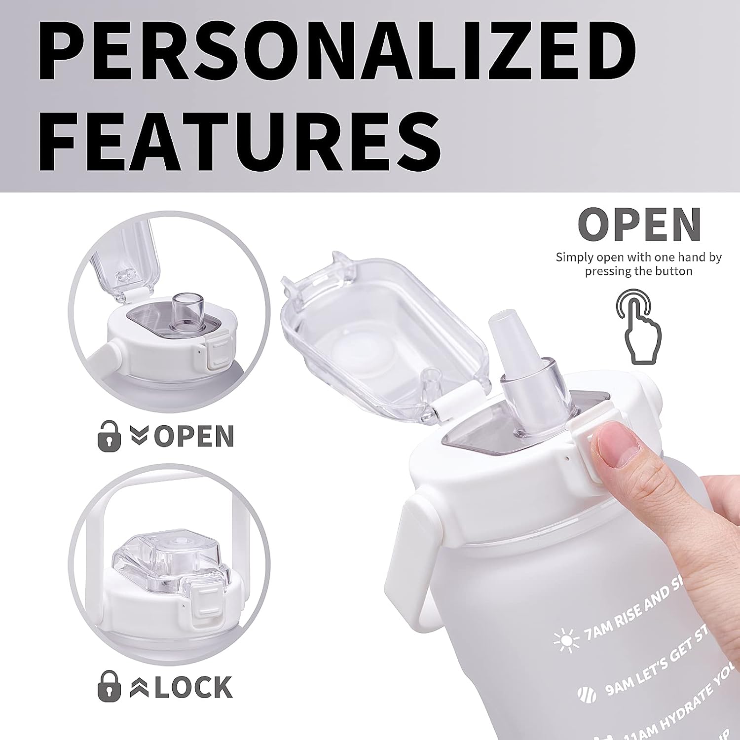 64oz,100oz,128oz Large Motivational Water Bottle with Time Marker, Leakproof & BPA Free Half Gallon Big Water Bottle