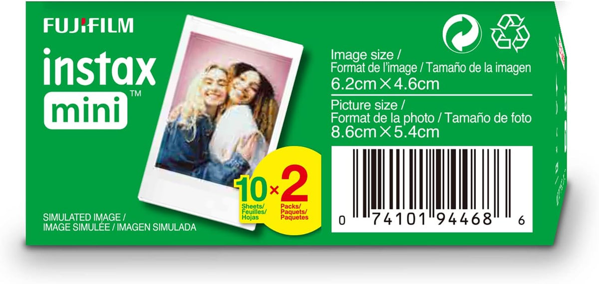 Instax Mini Instant Film Twin Pack (White), 20 Photos | The instax film ensures sharp