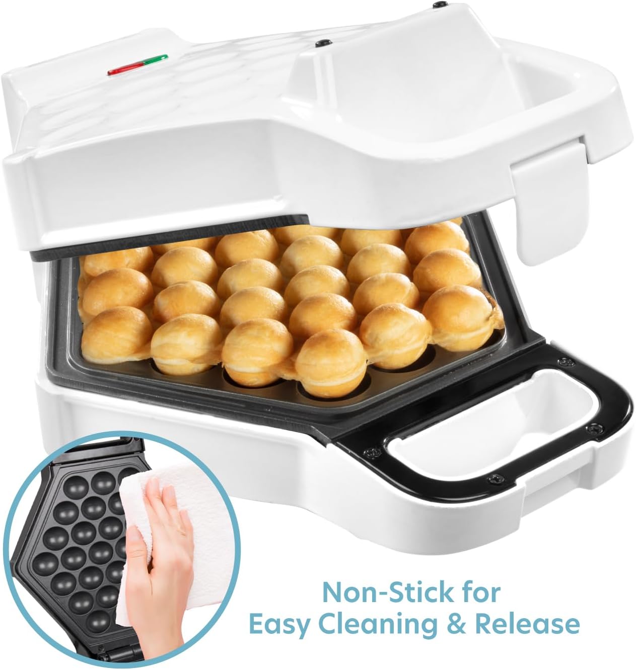 Bubble Waffle Maker, Electric Nonstick Hong Kong Egg Iron Griddle | Ready Indicator Light, Ready in under 5 Mins w