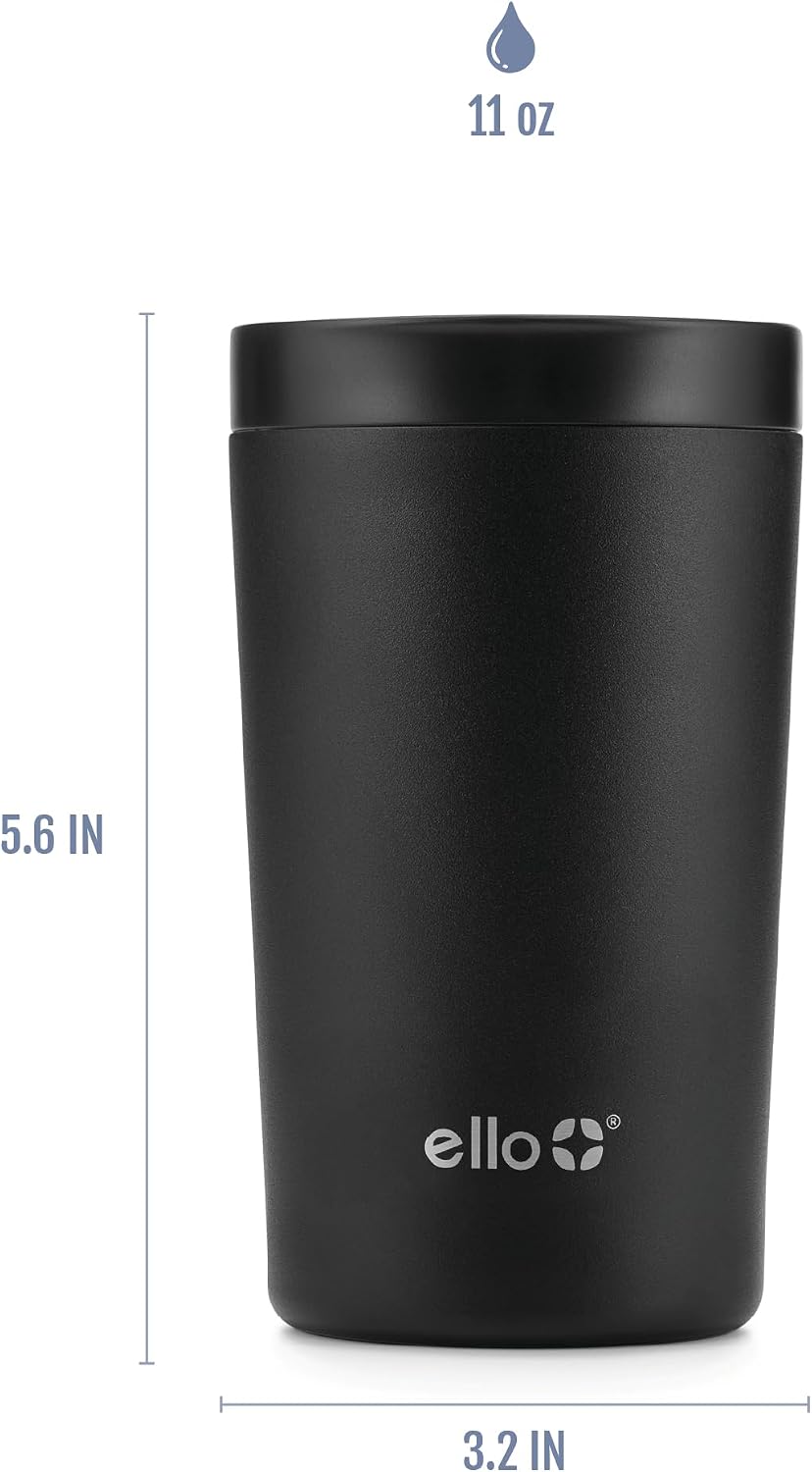 Jones 11oz Insulated Stainless Steel Leakproof Travel Mug, Black | Leakproof coffee cup keeps drinks hot for 3 hours.