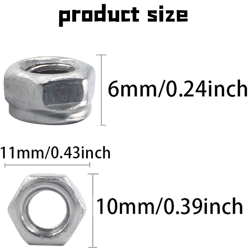 50PCS Stainless Steel 304 Lock Nuts, M6-1.0 Nylon Insert Hex Lock Nuts