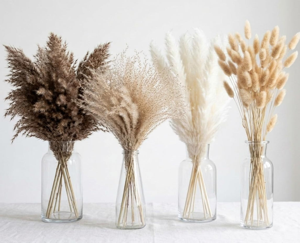 115 Stems Dried Pampas Grass, Natural Boho Table Decor Length 17"