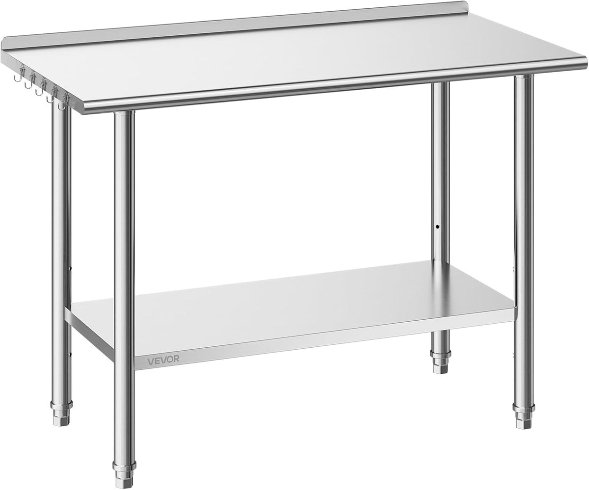 Stainless Steel Work Table, 24x48 Inch Food Prep Table with Backsplash, Commercial Kitchen Workstation with
