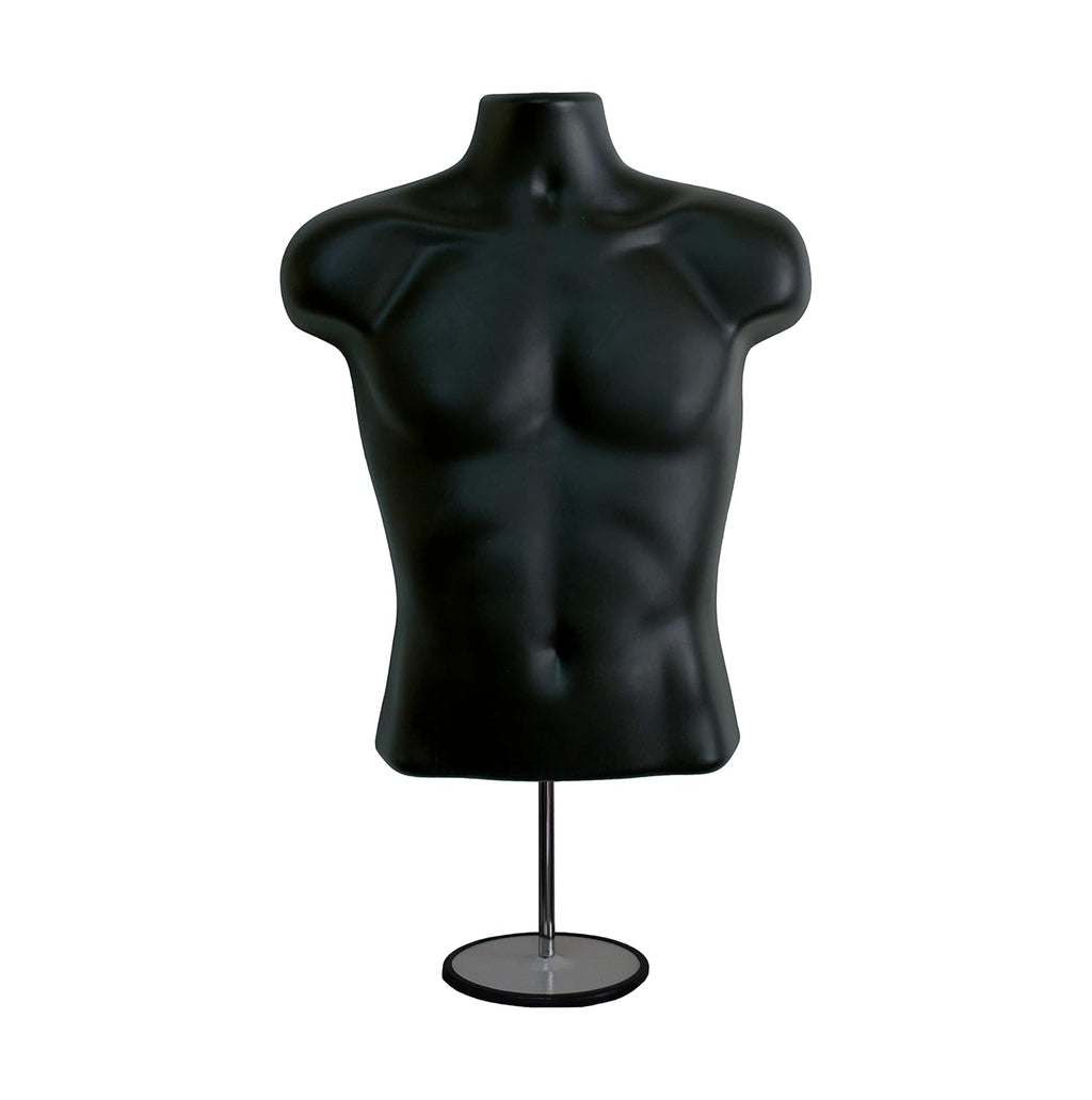 Male Mannequin Torso with Metal Stand, Black (Set of 2) | Hollow back body stackable dress form for t-shirt display