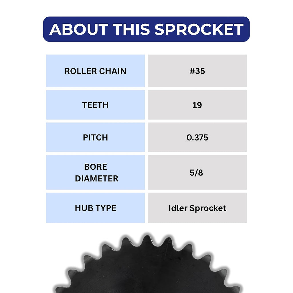 Jeremywell #35 Roller Chain Idler Sprocket 5/8" Bore 19 Tooth