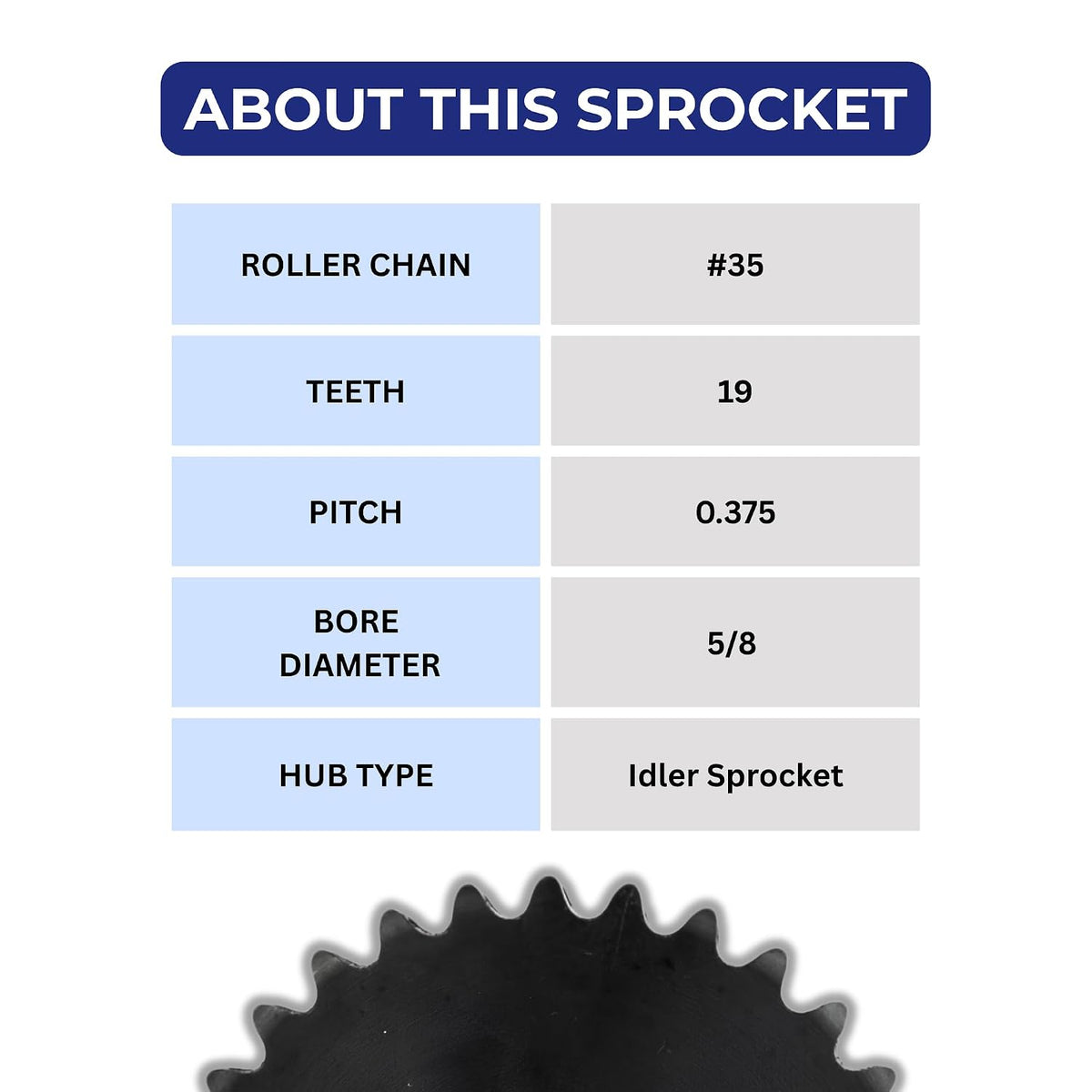 Jeremywell #35 Roller Chain Idler Sprocket 5/8" Bore 19 Tooth