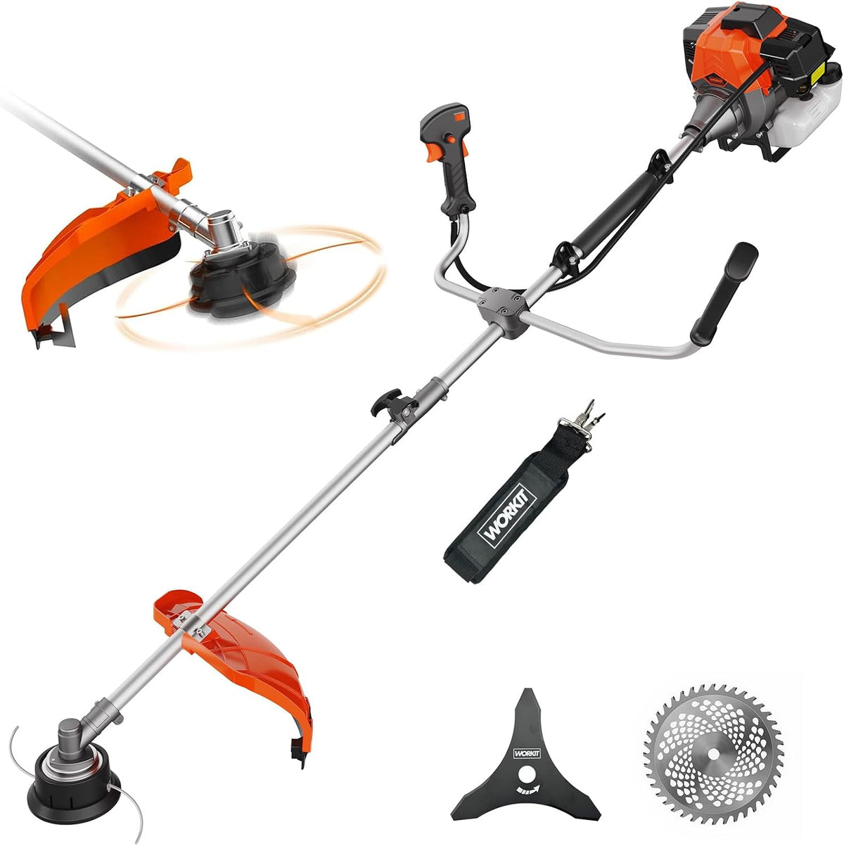 52cc 3-in-1 Gas Weed Wacker, 2-Cycle Professional Trimmer & Edger, Heavy Duty Brush Cutter with 40T/3T Blades