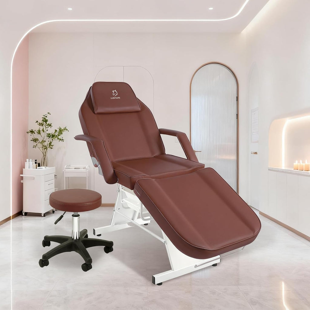 Facial Chair,73″ Tattoo Chair for Client,3-Section Adjustable Massage Table with Stool,Multipurpose Beauty Beds Salon