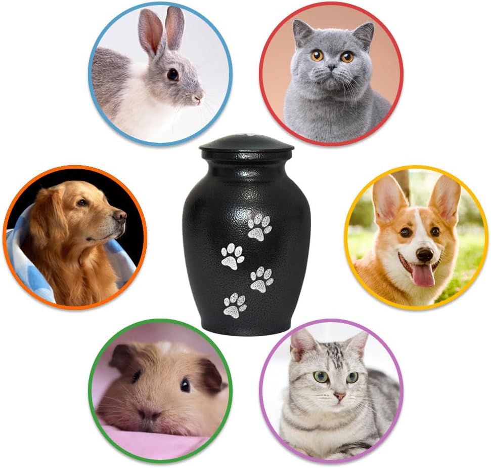 PCS Pet Cremation Urns for Dogs Ashes, Black Printed Pet Urn, Dog Urn with Paw Print, Cat Metal Urn-Small