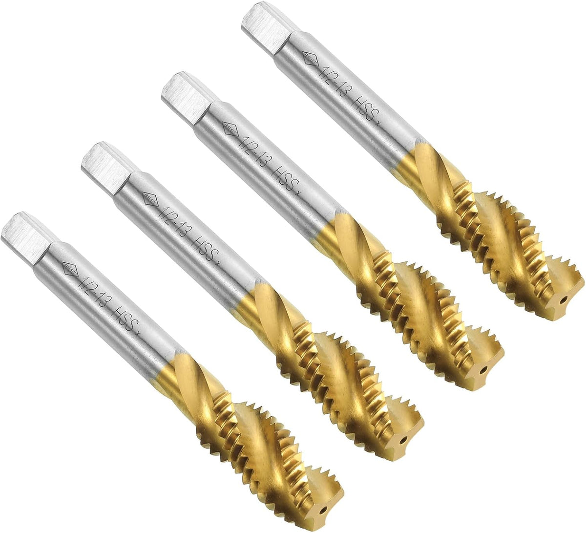 uxcell 4pcs Spiral Flute Thread Taps,1/2-13 UNC H2 Screw Threading Tap
