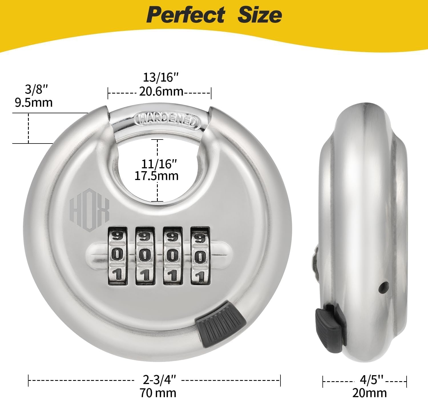 Combination Lock, 4 Digit Disc Padlock with 3/8 Inch Hardened Steel Shackle, 2-3/4 Inch Wide Body, Keyless Heavy Duty