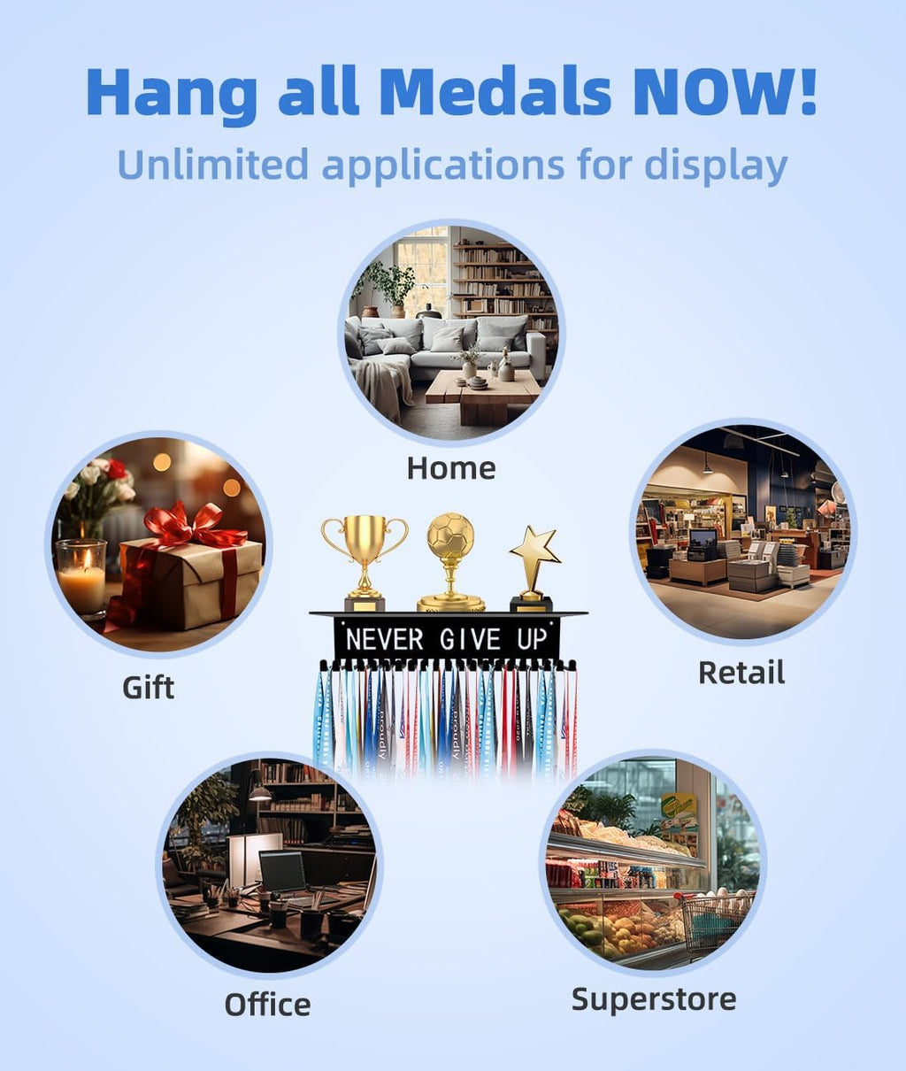 Medal Hanger Ribbon Holder Display Shelf Metal Trophy Rack Organizer Frame Awards Ribbon Cheer Gymnastics Soccer