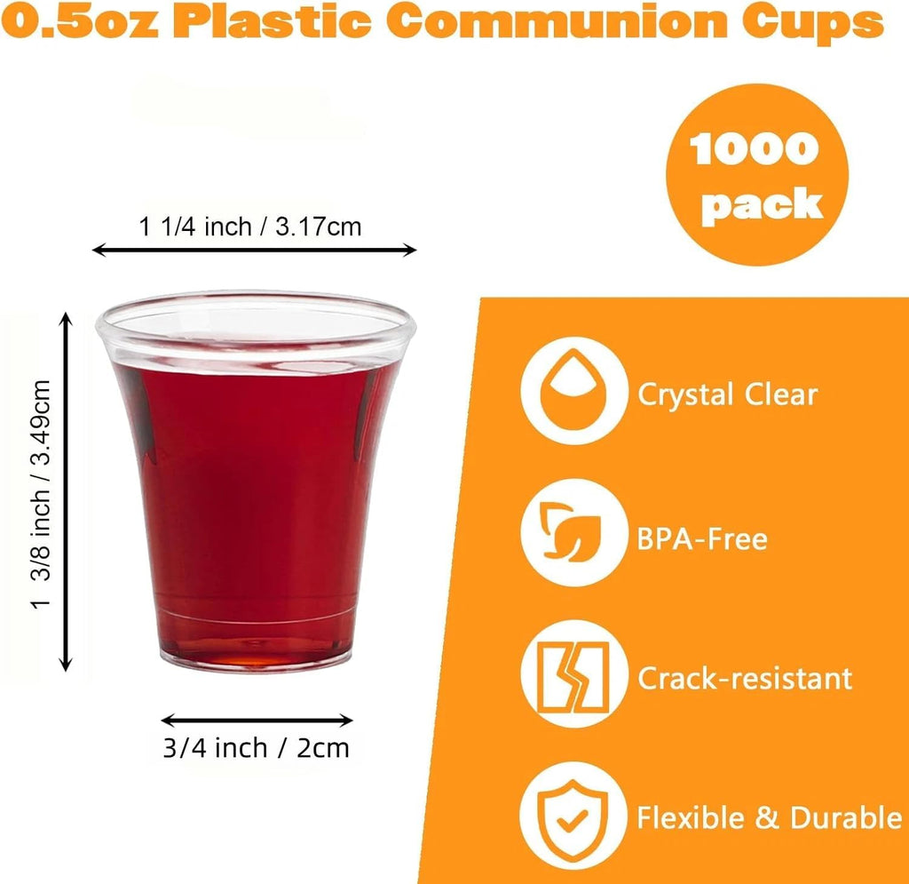 1000 Pack Communion Cups, Plastic Disposable Cup Fits Standard Holy Communion Trays, 0.5 Ounce, Clear