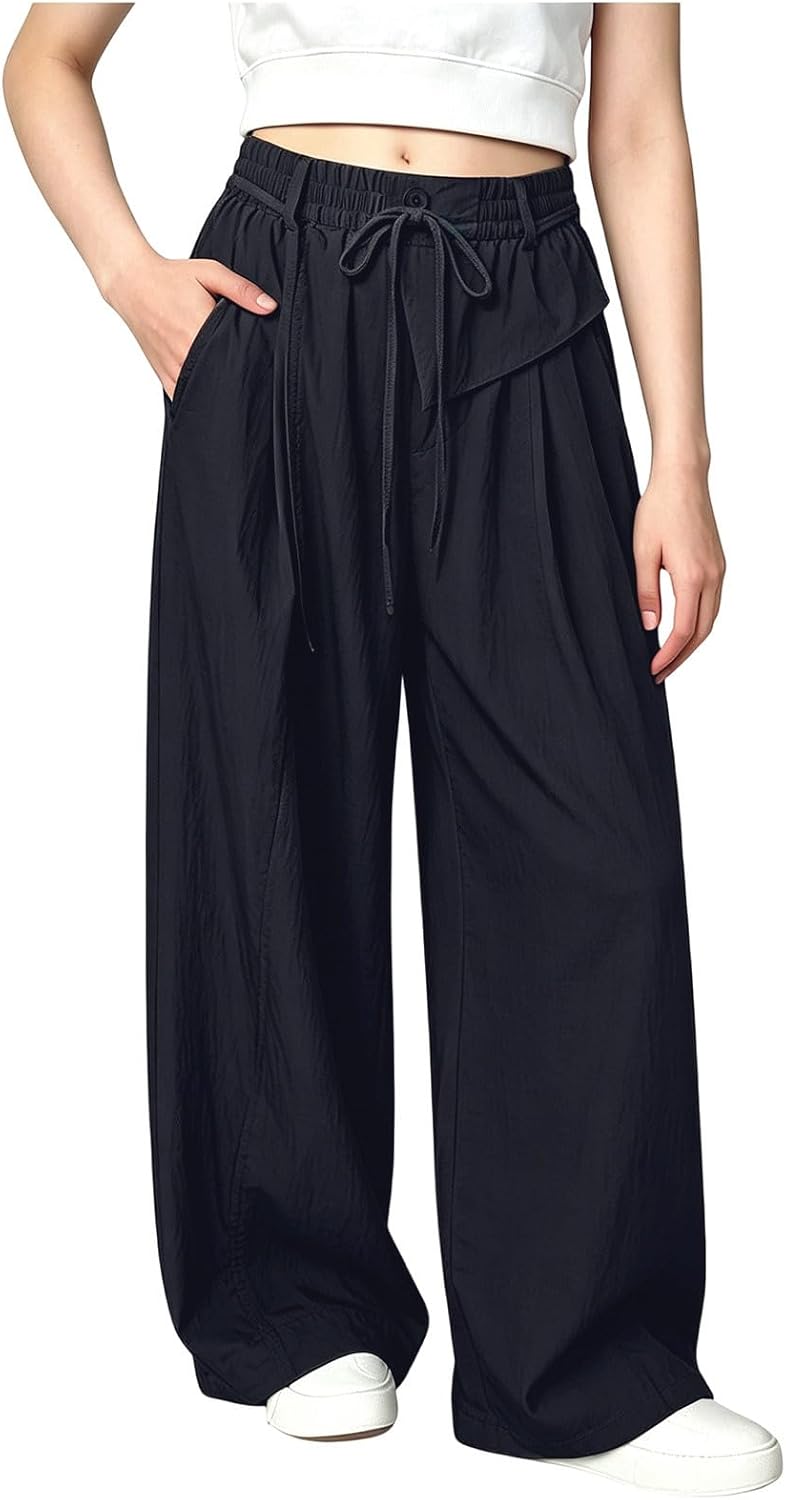 Girls Wide Leg Casual Pants Elastic Waist Hiking Cargo Pant | Teen Lightweight Quick Dry Sweatpants, Y2K Hip Hop