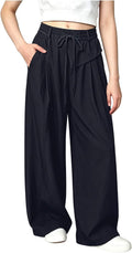 Girls Wide Leg Casual Pants Elastic Waist Hiking Cargo Pant | Teen Lightweight Quick Dry Sweatpants, Y2K Hip Hop