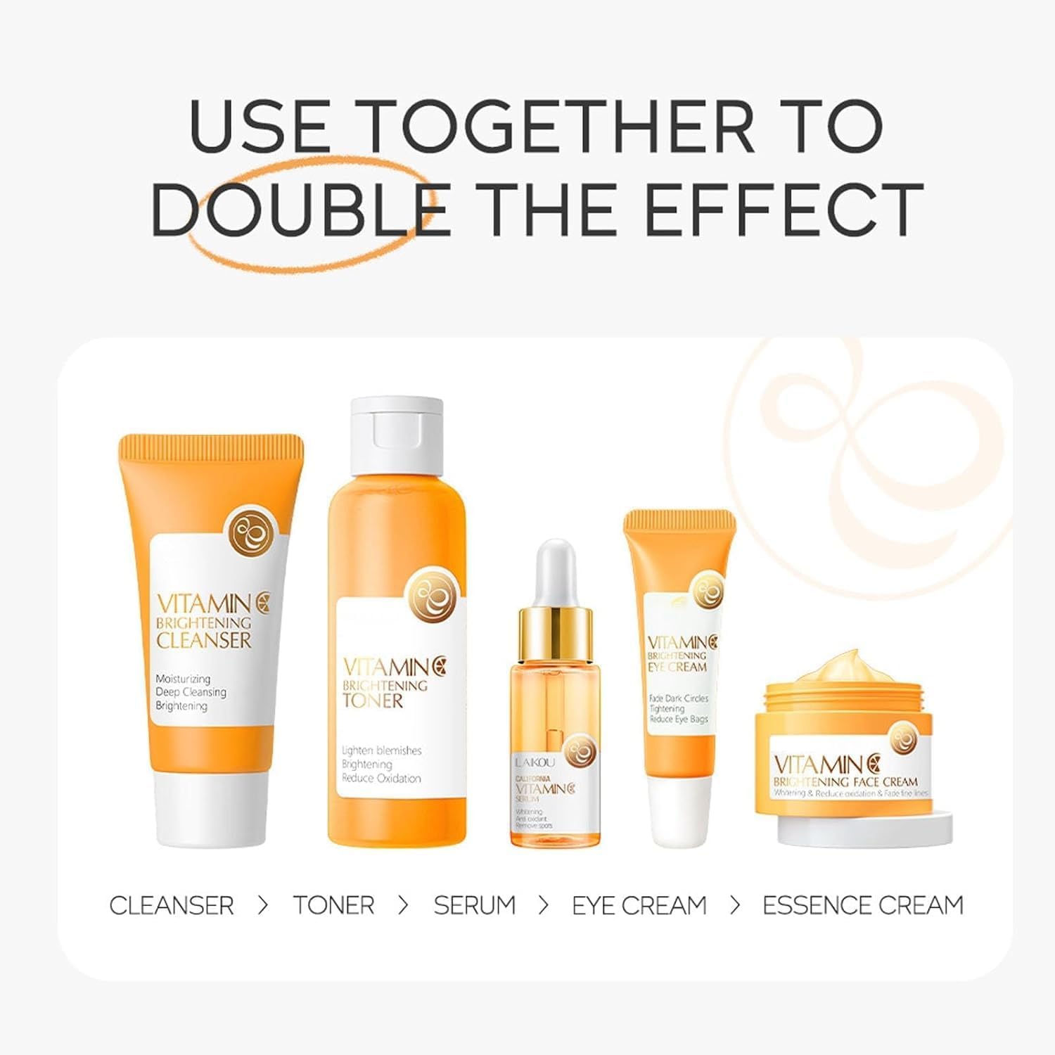 Vitamin C Skincare Set, 5-In-1 Skincare Gift Set With Cleanser, Toner, Face Serum, Face Cream, And Eye Cream, Skin