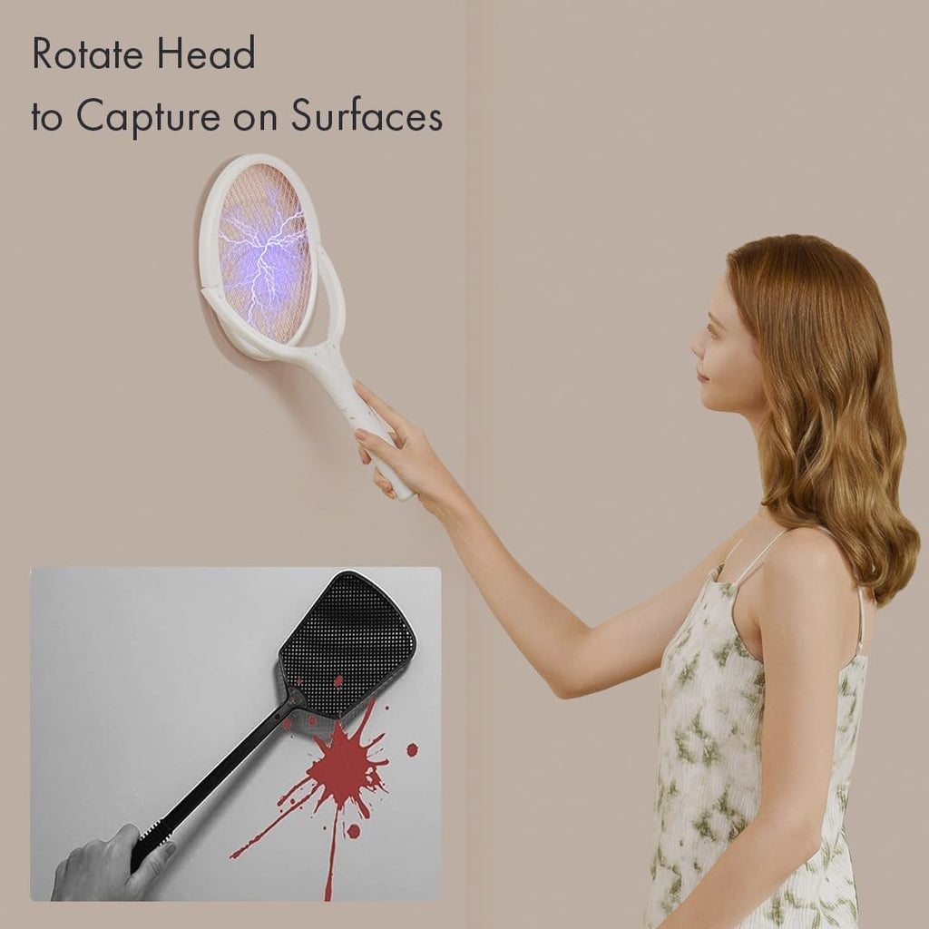 Electric Fly Swatter Electric Bug Zapper Racket Fly Zapper Racket | Telescopic Extension, Rotating Head USB-C