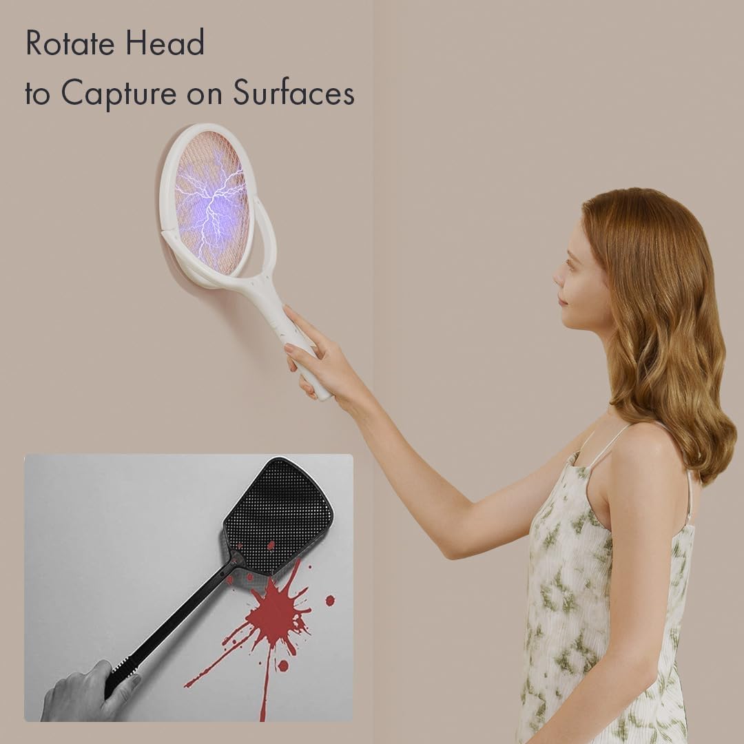 Electric Fly Swatter Electric Bug Zapper Racket Fly Zapper Racket | Telescopic Extension, Rotating Head USB-C