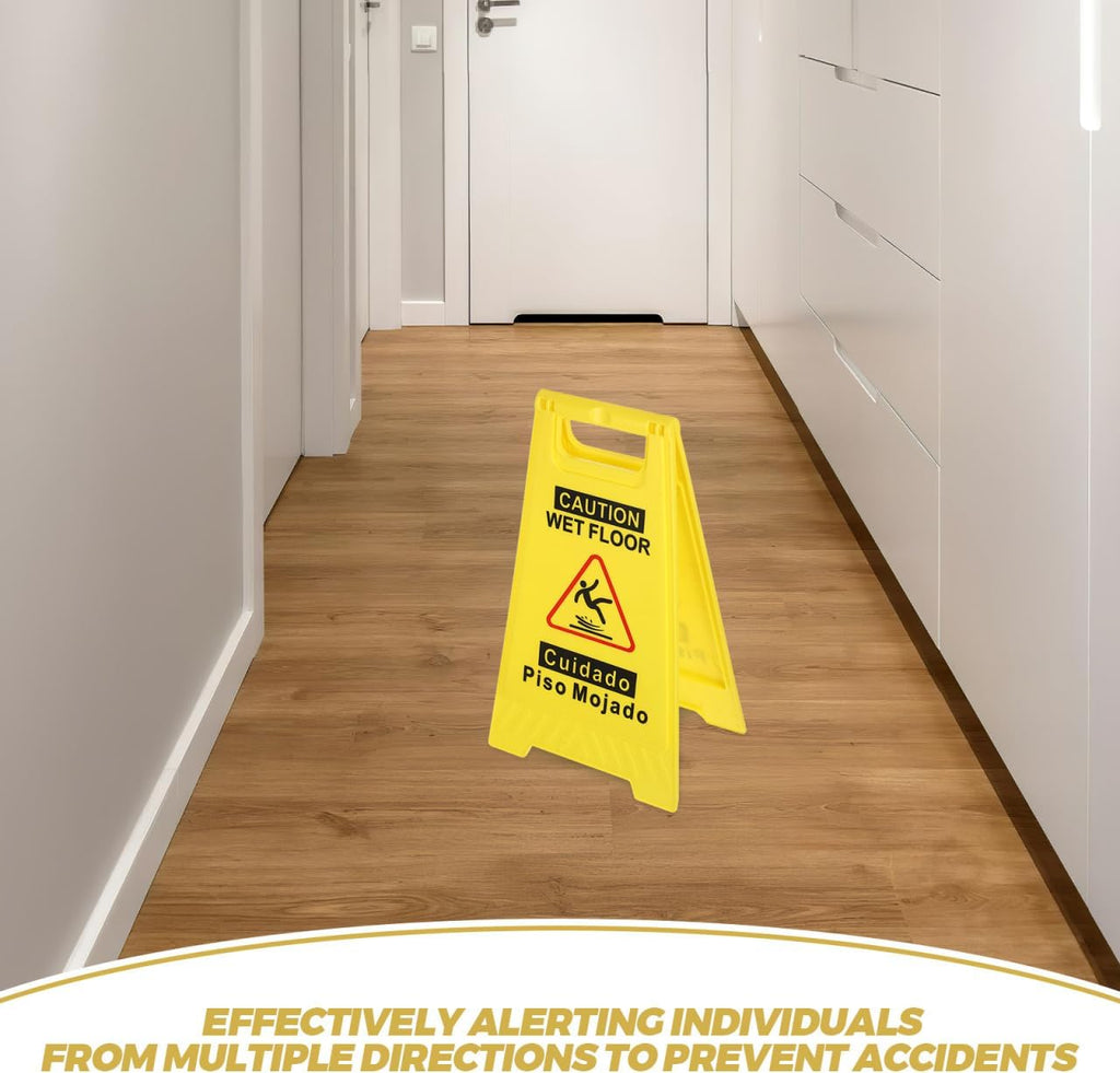 Caution Wet Floor Sign Bilingual Safety Warning Sign Double-Sided Foldable a Frame with Handle High Visibility Wet