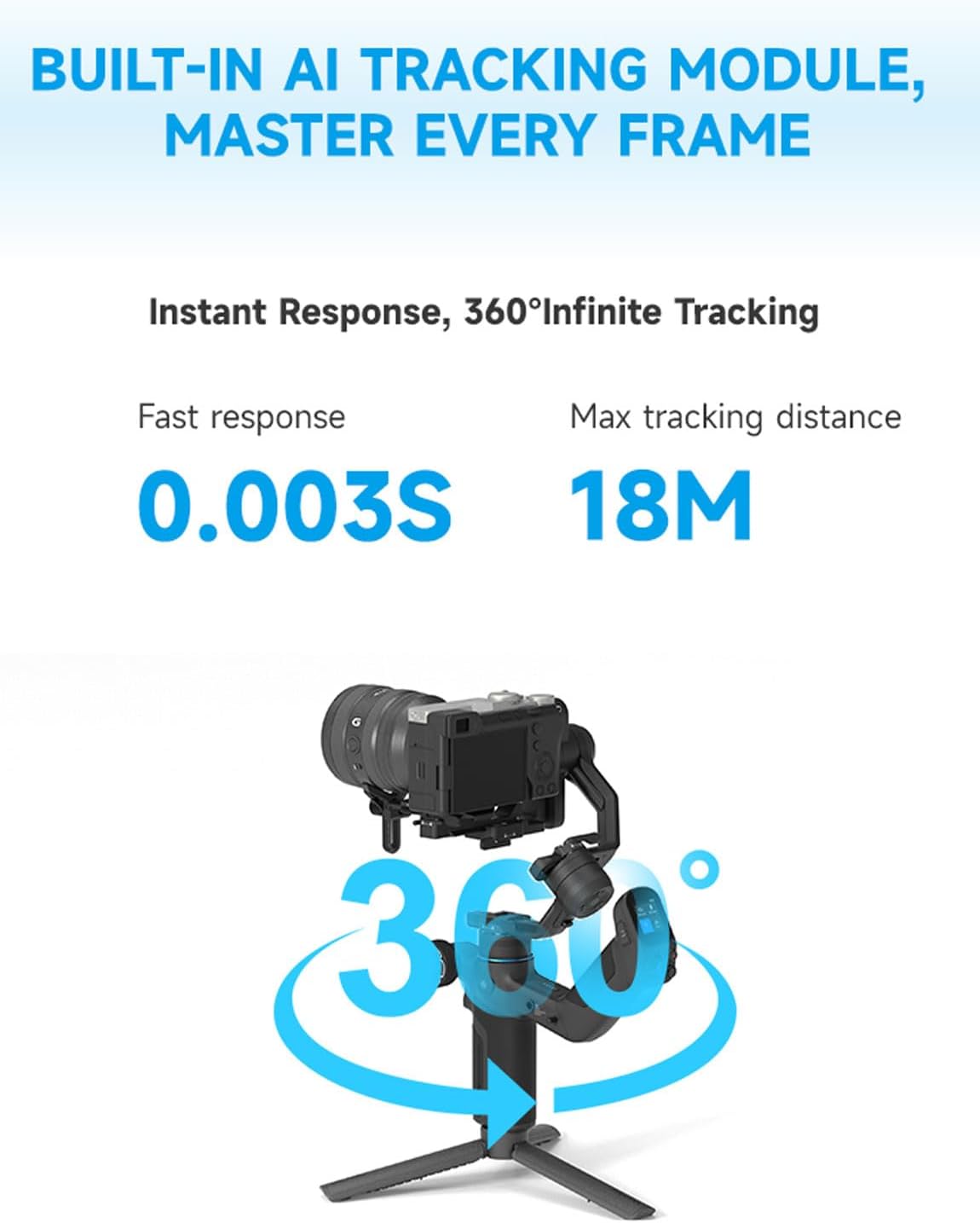 SCORP Mini-3-Pro Gimbal Stabilizer for Camera Mirrorless/Compact/Action Cameras,Smartphone,18m AI Tracking,Detachable