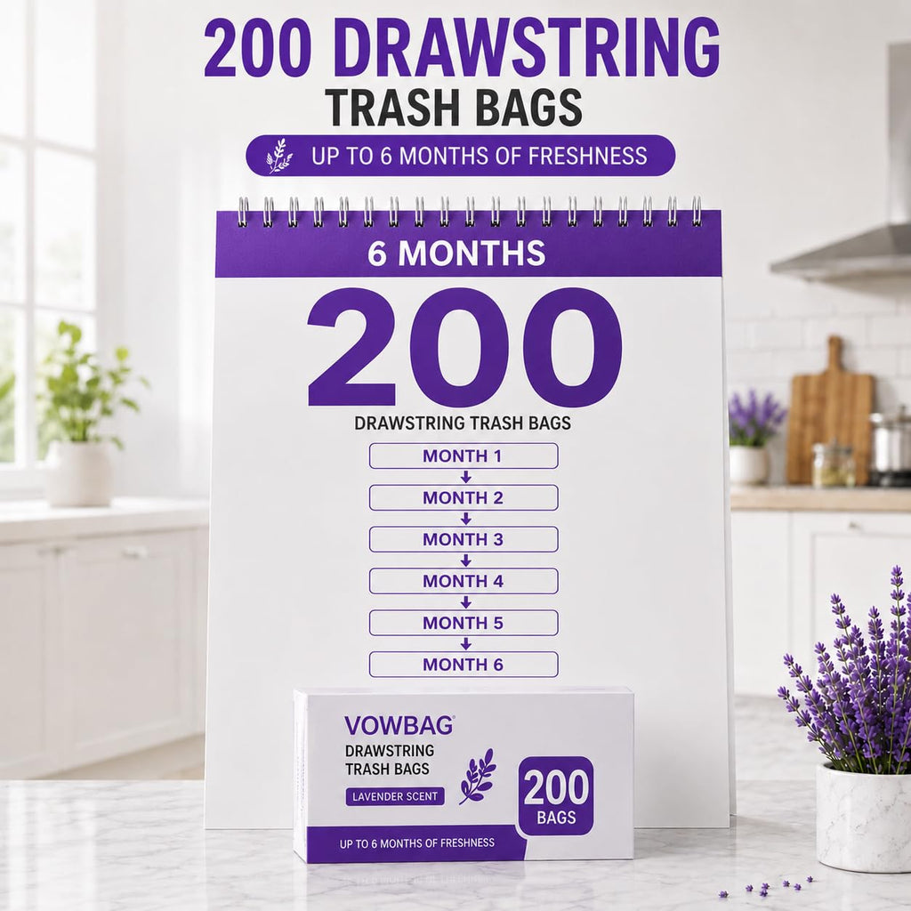 13 Gallon Tall Kitchen Trash Bags, 200 Count Lavender Scented