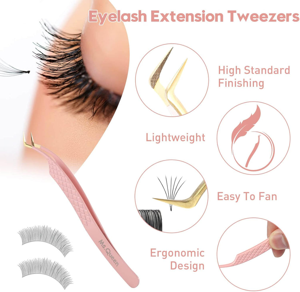 Eyelash Extension Tweezers,Diamond Grip Lash Tweezers for Isolation Applying and Mega Volume Mink Lashes Fanning