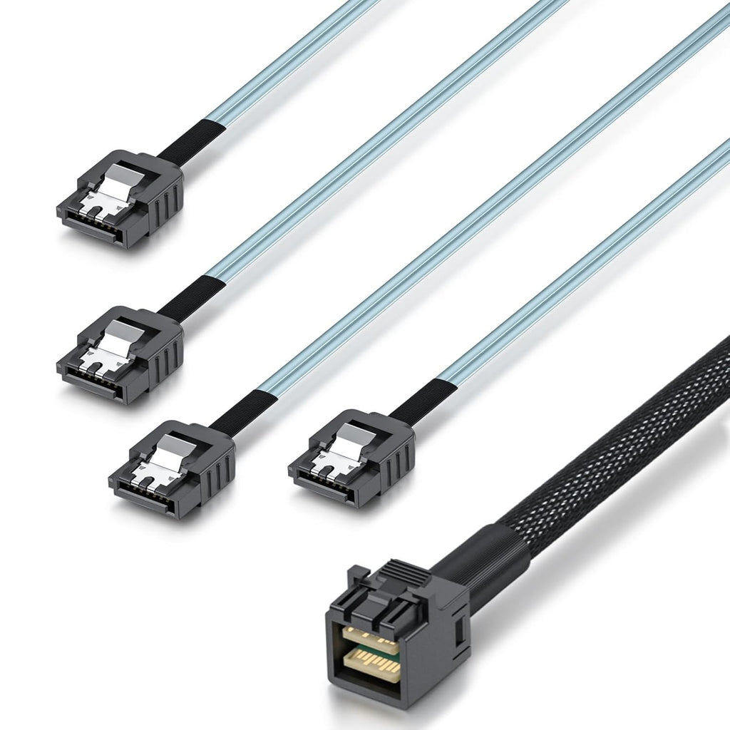 10Gtek MiniSAS HD SFF-8643 Breakout to 4xSATA Cable, for Server JBOD/Storage Tray & SAS RAID Controller Compatibility, 0.75~0.8m(2.46~2.62ft)
