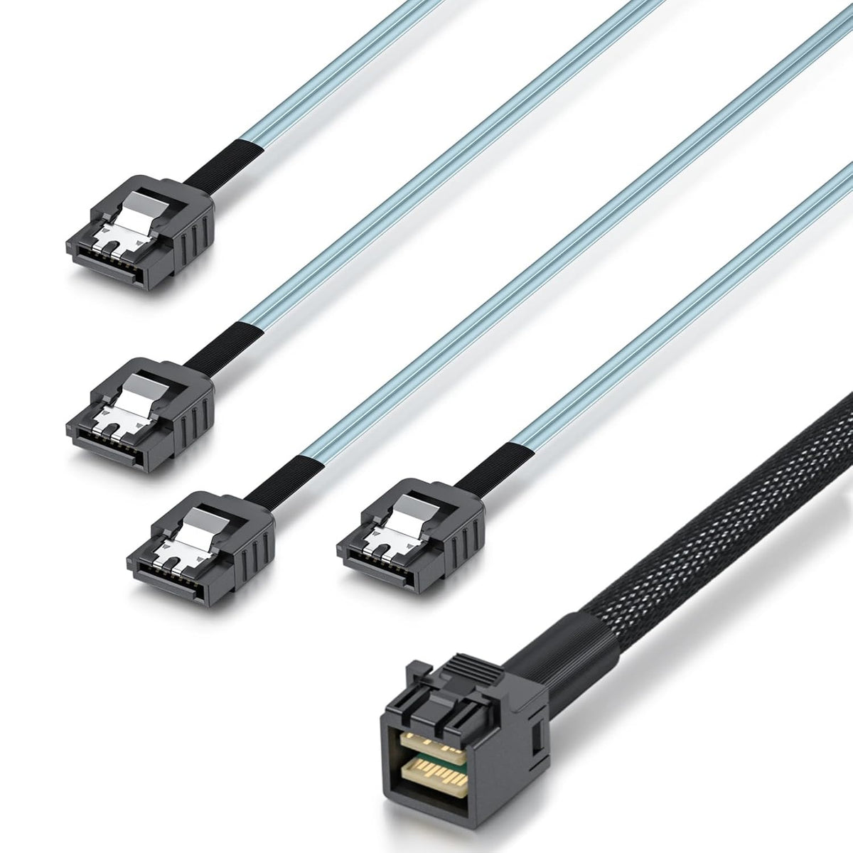 10Gtek MiniSAS HD SFF-8643 Breakout to 4xSATA Cable, for Server JBOD/Storage Tray & SAS RAID Controller Compatibility, 0.75~0.8m(2.46~2.62ft)